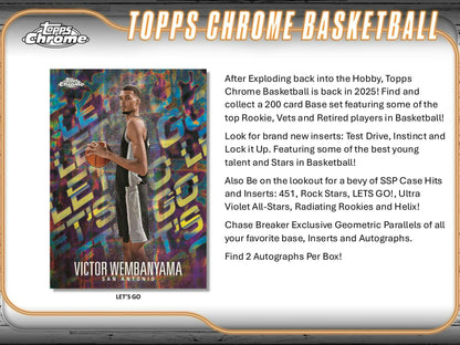 2024 - 25 Topps Chrome Basketball Breaker Delight Box - Columbia Hobby - Sports Card Boxes - Toploaders - Card Savers