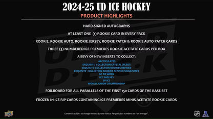 2024 - 25 Upper Deck Ice Hockey Hobby Box - Columbia Hobby - Sports Card Boxes - Toploaders - Card Savers