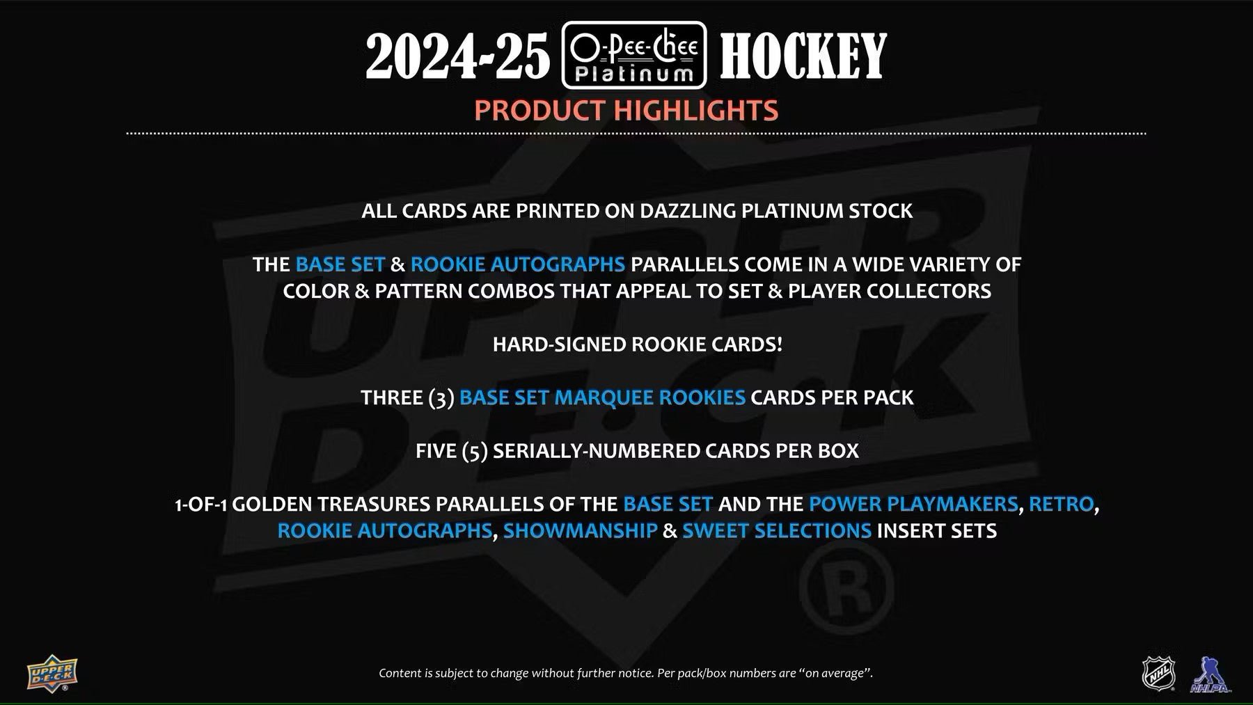2024 - 25 Upper Deck O - Pee - Chee Platinum Hockey Hobby Box - Columbia Hobby - Sports Card Boxes - Toploaders - Card Savers