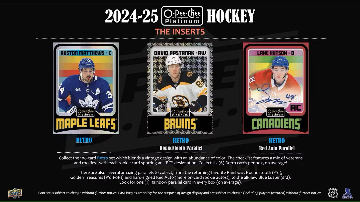 2024 - 25 Upper Deck O - Pee - Chee Platinum Hockey Hobby Box - Columbia Hobby - Sports Card Boxes - Toploaders - Card Savers