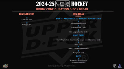2024 - 25 Upper Deck O - Pee - Chee Platinum Hockey Hobby Box - Columbia Hobby - Sports Card Boxes - Toploaders - Card Savers