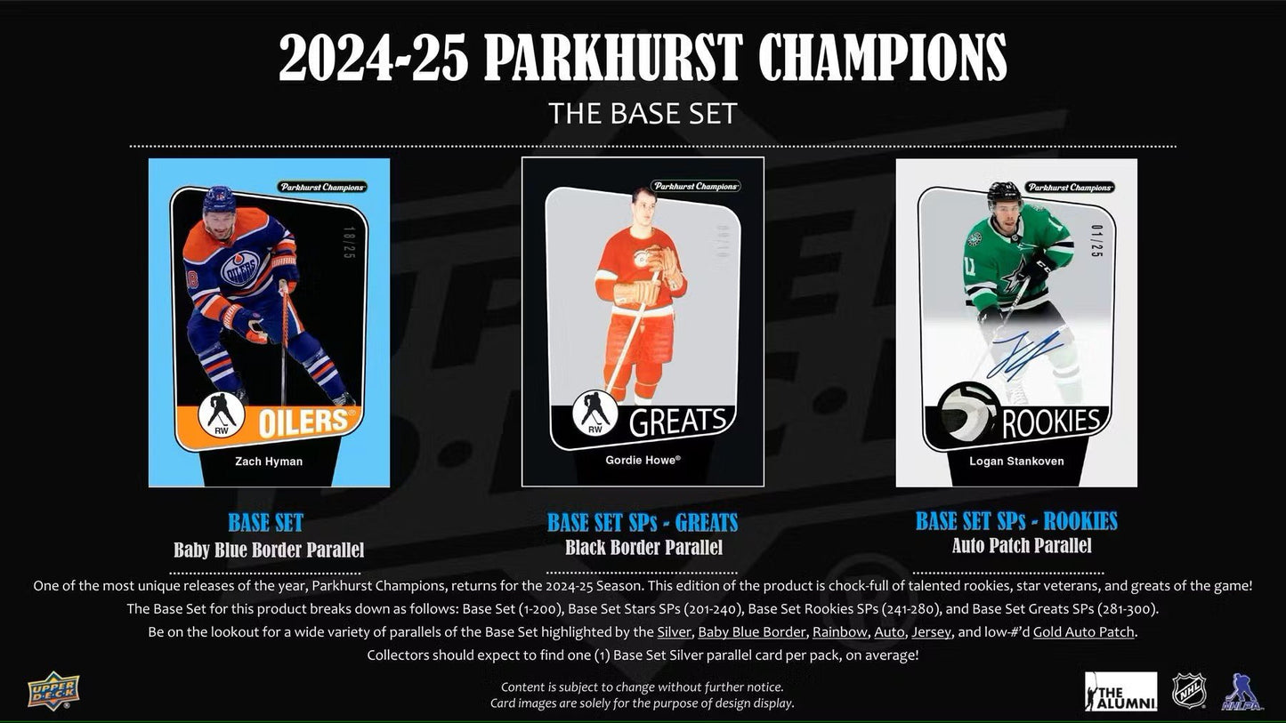 2024 - 25 Upper Deck Parkhurst Champions Hockey Hobby Box - Columbia Hobby - Sports Card Boxes - Toploaders - Card Savers
