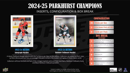 2024 - 25 Upper Deck Parkhurst Champions Hockey Hobby Box - Columbia Hobby - Sports Card Boxes - Toploaders - Card Savers