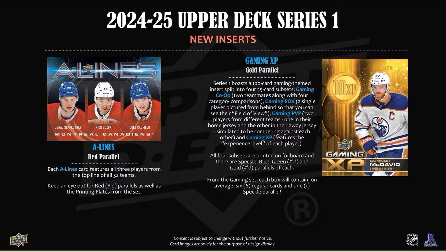 2024 - 25 Upper Deck Series 1 Hockey Hobby Box - Columbia Hobby - Sports Card Boxes - Toploaders - Card Savers
