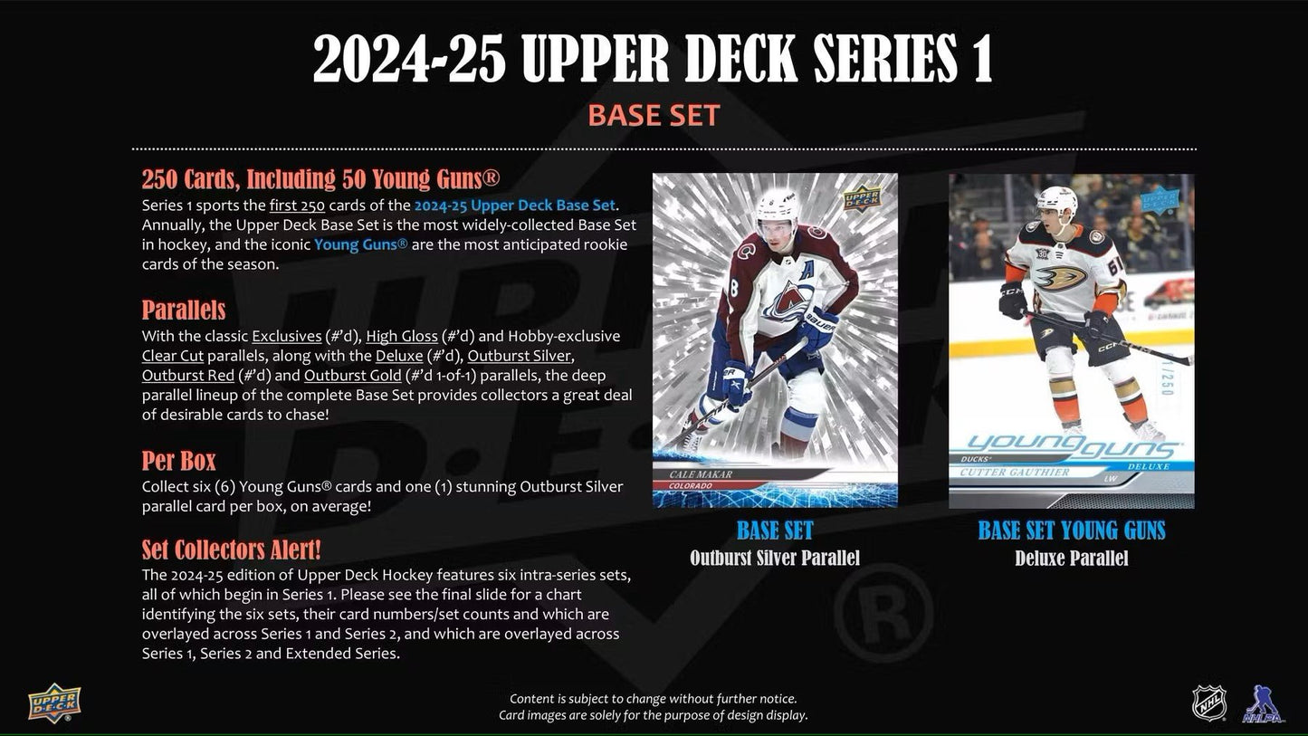2024 - 25 Upper Deck Series 1 Hockey Hobby Box - Columbia Hobby - Sports Card Boxes - Toploaders - Card Savers