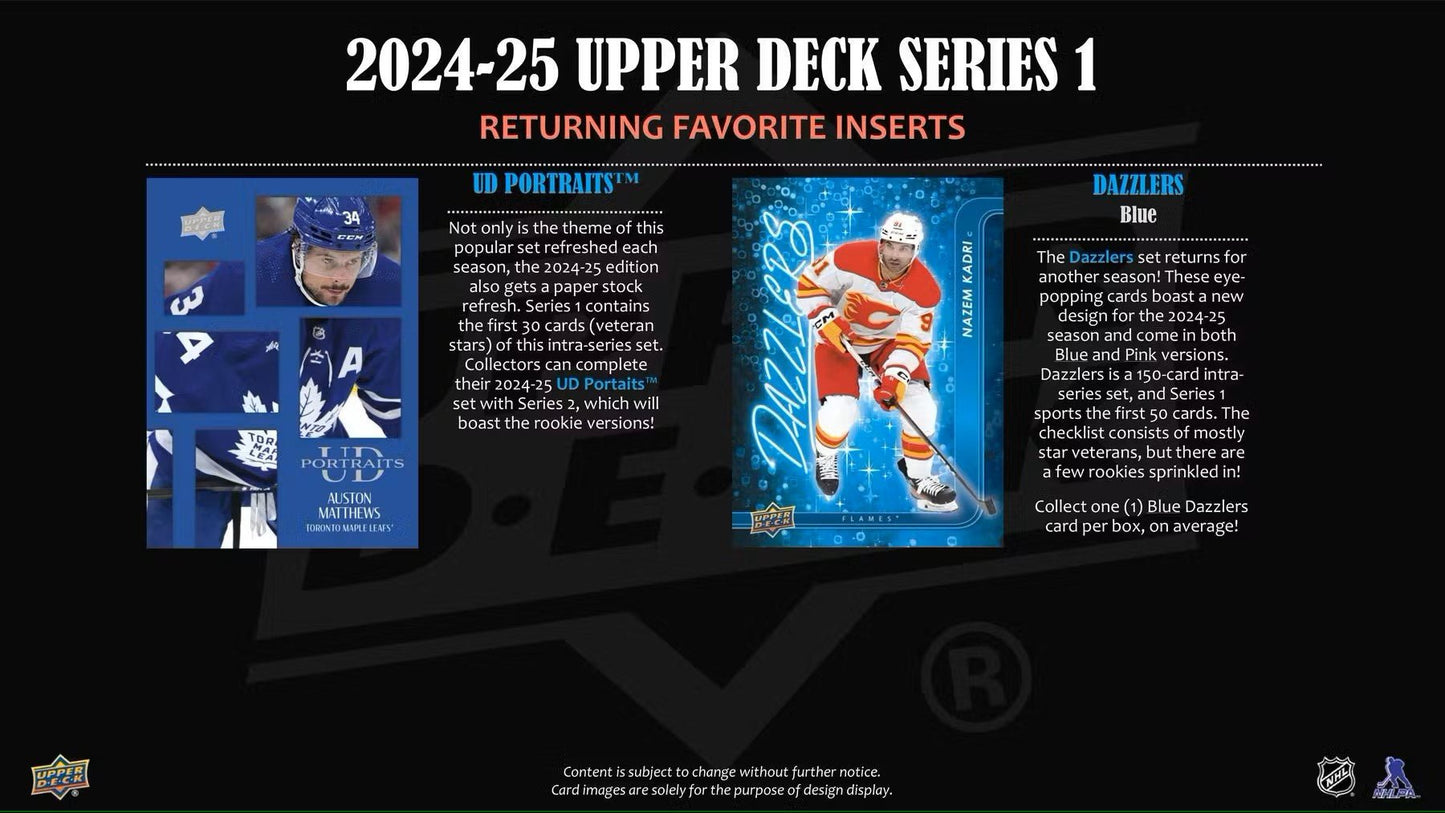 2024 - 25 Upper Deck Series 1 Hockey Hobby Box - Columbia Hobby - Sports Card Boxes - Toploaders - Card Savers