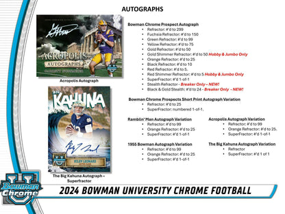2024 Bowman University Chrome Football Hobby Box - Columbia Hobby - Sports Card Boxes - Toploaders - Card Savers