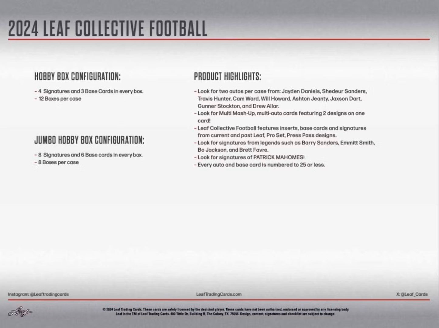 2024 Leaf Collective Football Hobby Box - Columbia Hobby - Sports Card Boxes - Toploaders - Card Savers