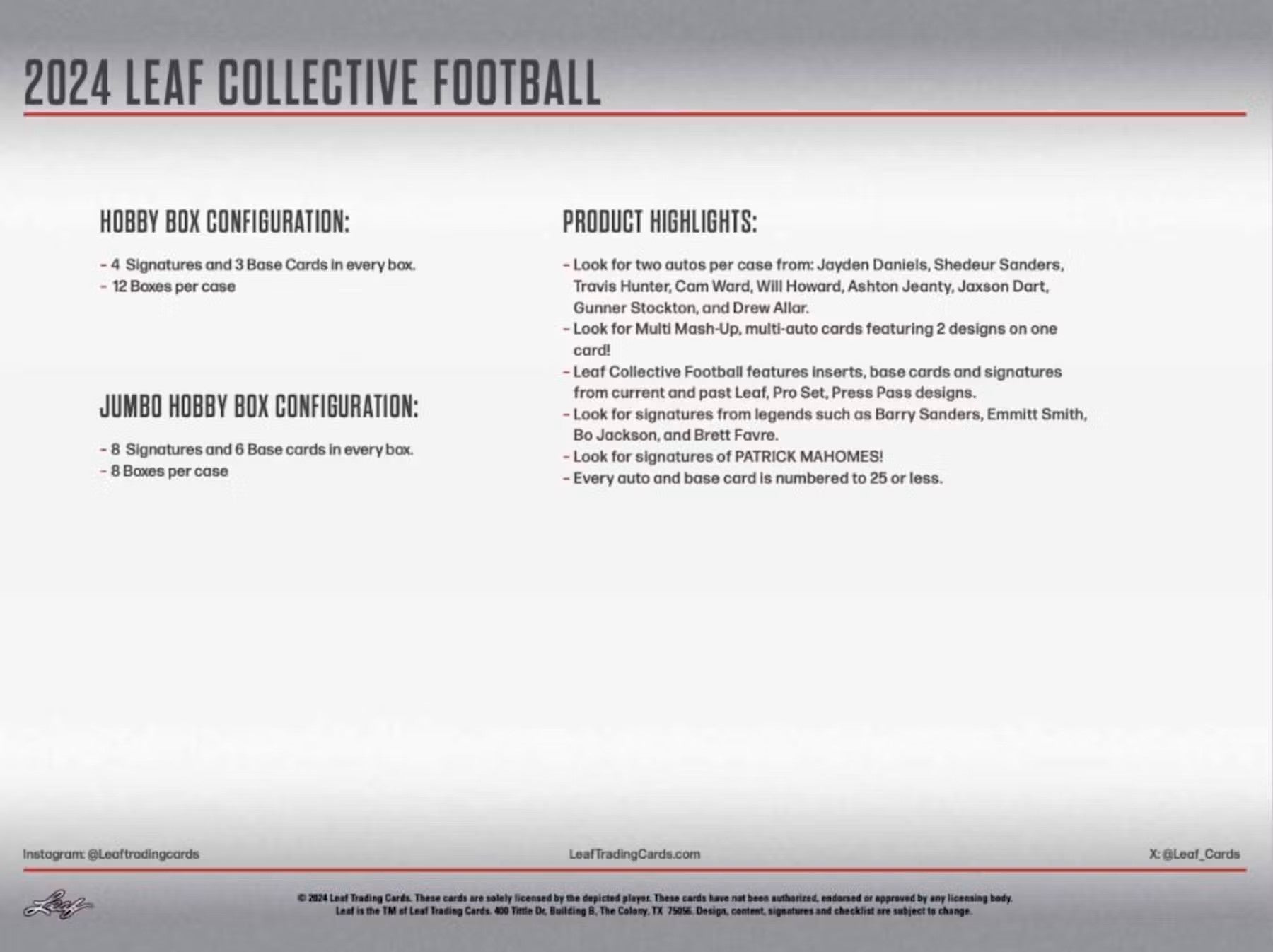 2024 Leaf Collective Football Hobby Box - Columbia Hobby - Sports Card Boxes - Toploaders - Card Savers