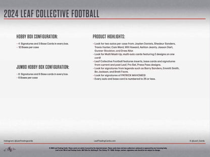 2024 Leaf Collective Football Hobby Box - Columbia Hobby - Sports Card Boxes - Toploaders - Card Savers