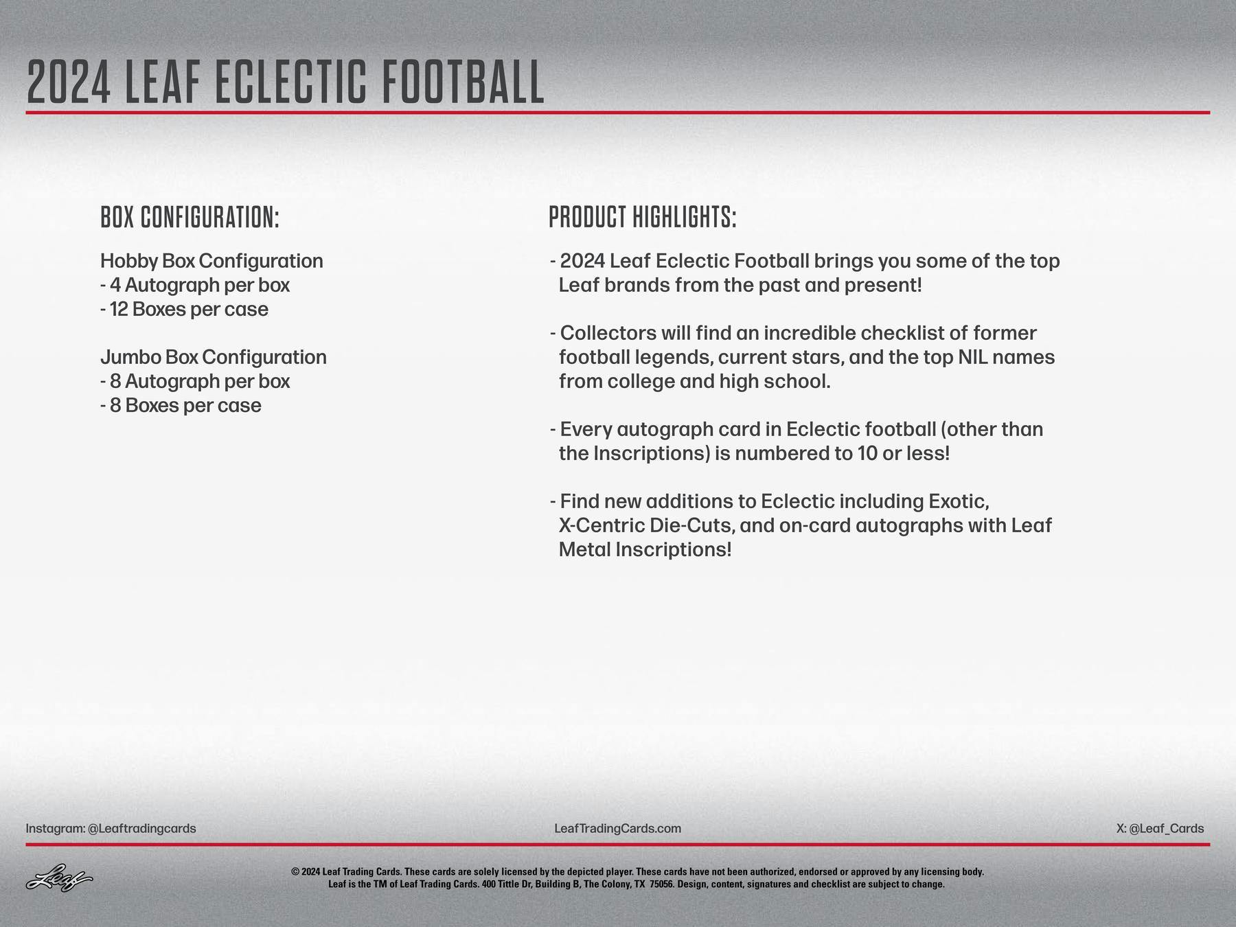2024 Leaf Eclectic Football Hobby Box - Columbia Hobby - Sports Card Boxes - Toploaders - Card Savers