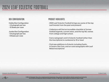 2024 Leaf Eclectic Football Hobby Box - Columbia Hobby - Sports Card Boxes - Toploaders - Card Savers
