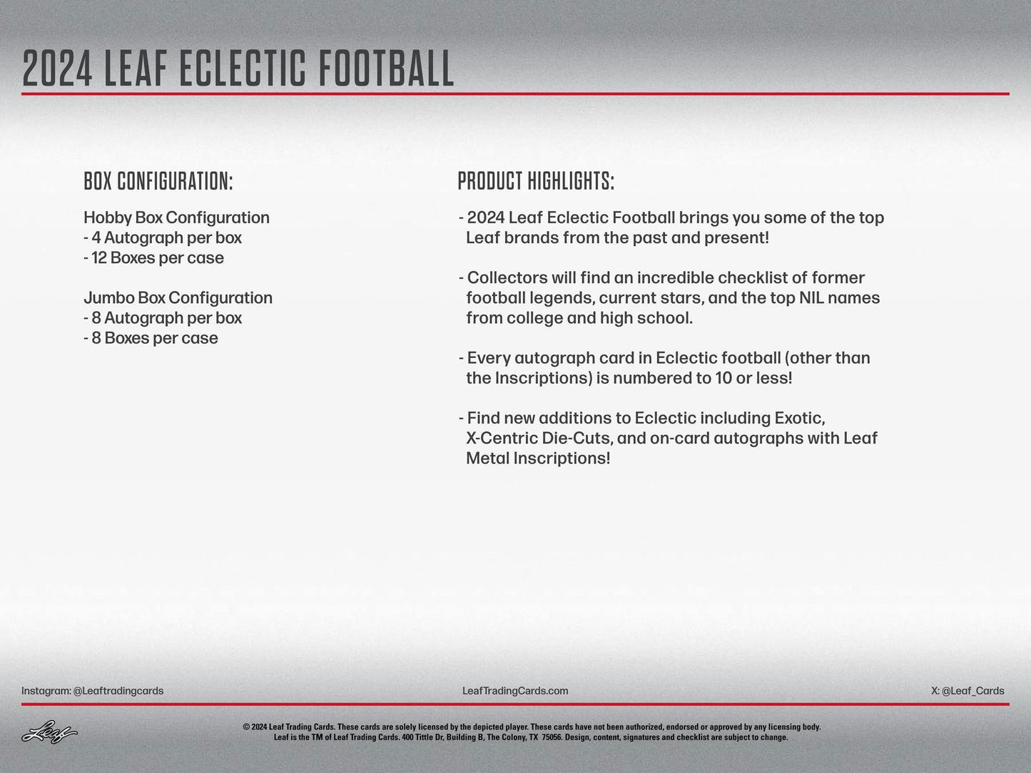 2024 Leaf Eclectic Football Jumbo Box - Columbia Hobby - Sports Card Boxes - Toploaders - Card Savers
