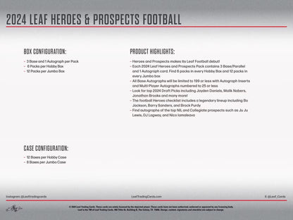 2024 Leaf Heroes & Prospects Football Hobby Jumbo Box - Columbia Hobby - Sports Card Boxes - Toploaders - Card Savers