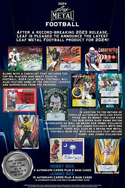 2024 Leaf Metal Football Jumbo Box - Columbia Hobby - Sports Card Boxes - Toploaders - Card Savers