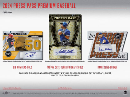 2024 Leaf Press Pass Premium Baseball Hobby Box - Columbia Hobby - Sports Card Boxes - Toploaders - Card Savers