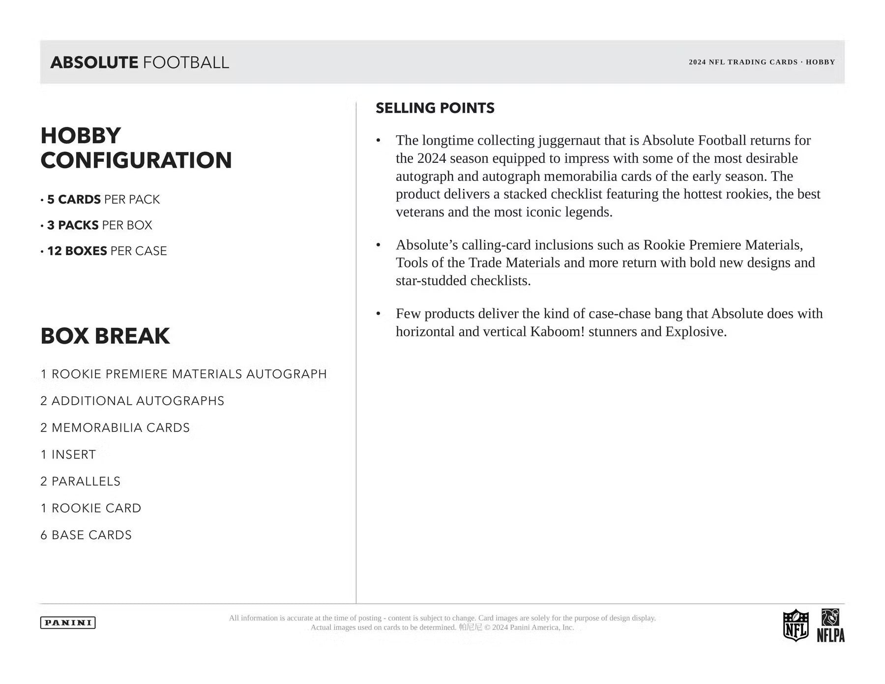 2024 Panini Absolute Football Hobby Box - Columbia Hobby - Sports Card Boxes - Toploaders - Card Savers