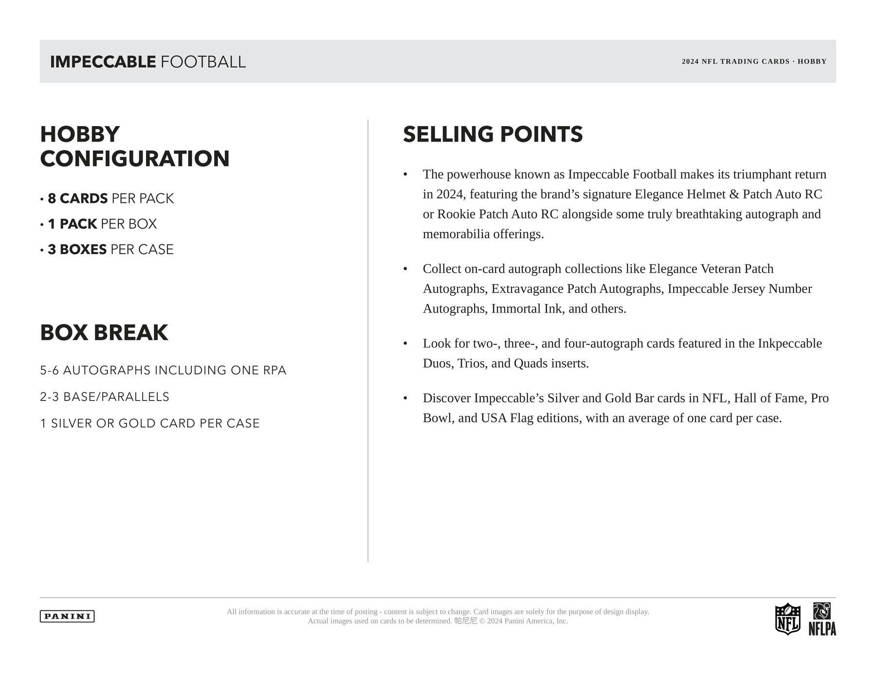 2024 Panini Impeccable Football Hobby Box - Columbia Hobby - Sports Card Boxes - Toploaders - Card Savers