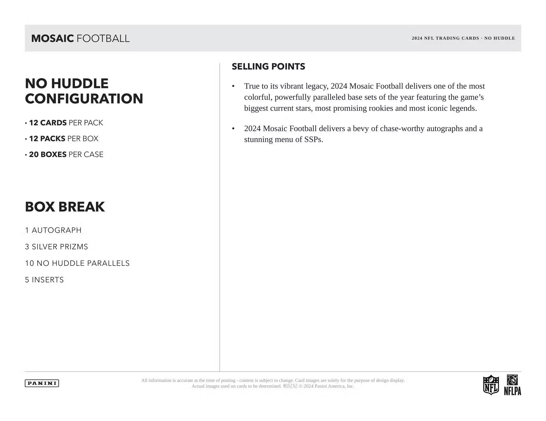 2024 Panini Mosaic No Huddle Football Box - Columbia Hobby - Sports Card Boxes - Toploaders - Card Savers