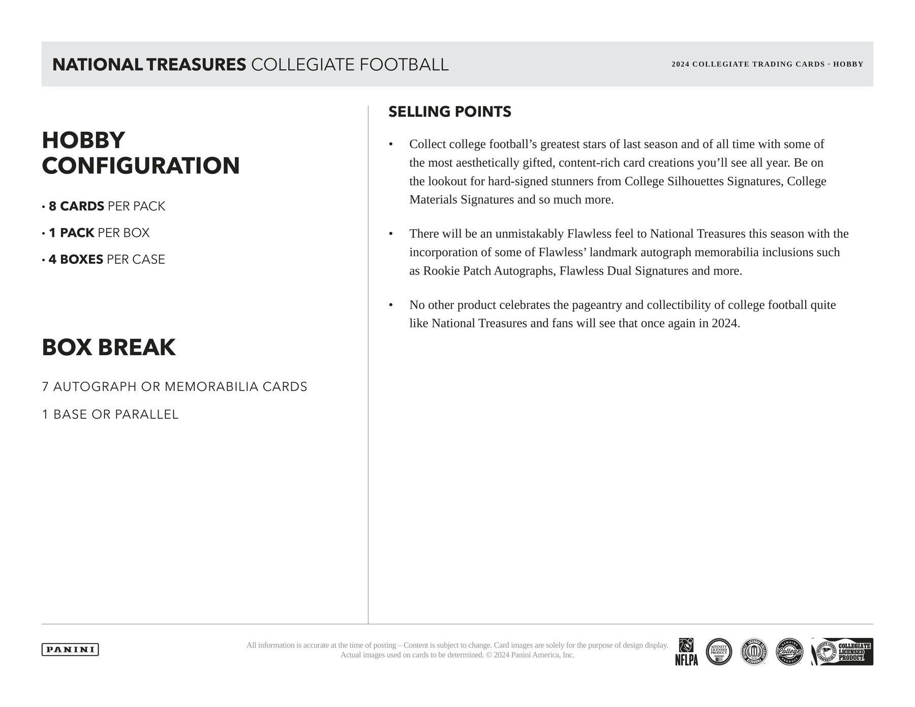 2024 Panini National Treasures Collegiate Football Hobby Box - Columbia Hobby - Sports Card Boxes - Toploaders - Card Savers