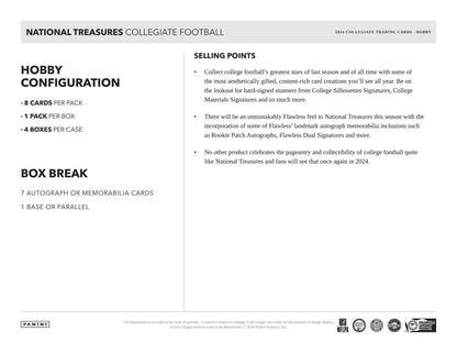 2024 Panini National Treasures Collegiate Football Hobby Box - Columbia Hobby - Sports Card Boxes - Toploaders - Card Savers