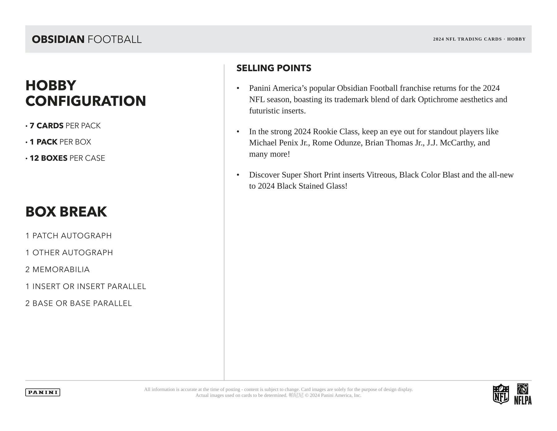 2024 Panini Obsidian Football Hobby Box - Columbia Hobby - Sports Card Boxes - Toploaders - Card Savers