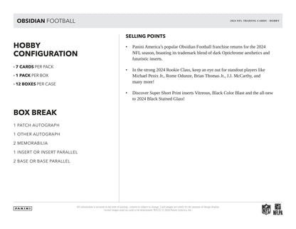 2024 Panini Obsidian Football Hobby Box - Columbia Hobby - Sports Card Boxes - Toploaders - Card Savers