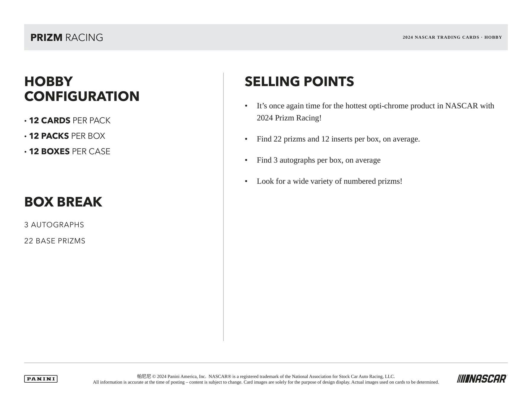 2024 Panini Prizm NASCAR Racing Hobby Box - Columbia Hobby - Sports Card Boxes - Toploaders - Card Savers