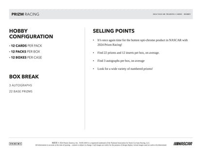 2024 Panini Prizm NASCAR Racing Hobby Box - Columbia Hobby - Sports Card Boxes - Toploaders - Card Savers
