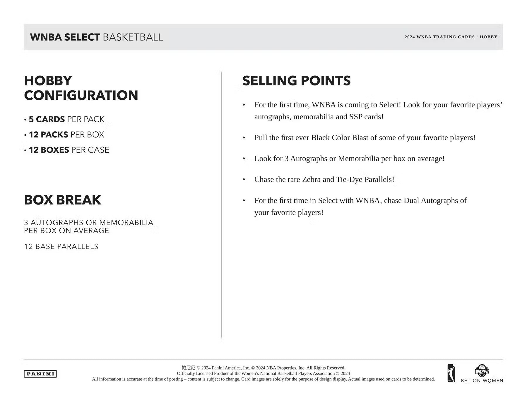 2024 Panini Select WNBA Basketball Hobby Box - Columbia Hobby - Sports Card Boxes - Toploaders - Card Savers
