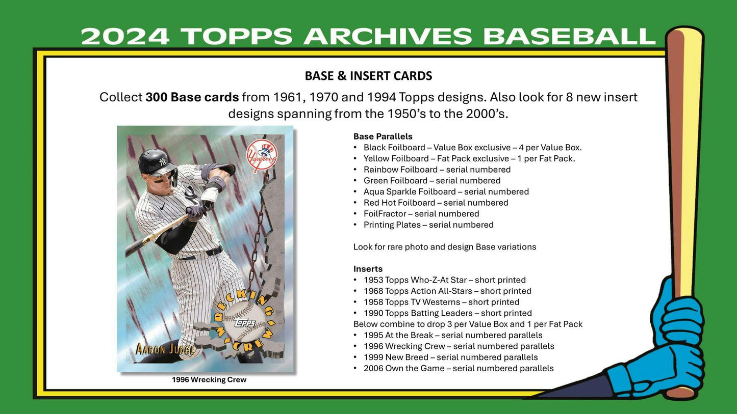 2024 Topps Archives Baseball 7 - Pack Blaster Box - Columbia Hobby - Sports Card Boxes - Toploaders - Card Savers
