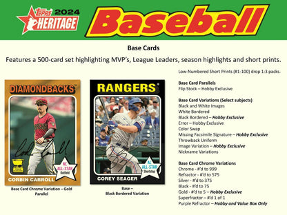 2024 Topps Heritage Baseball Hobby Box - Columbia Hobby - Sports Card Boxes - Toploaders - Card Savers