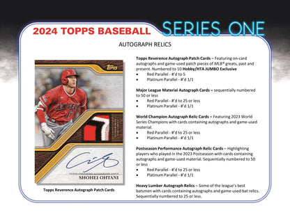 2024 Topps Series 1 Baseball Hobby Jumbo Box - Columbia Hobby - Sports Card Boxes - Toploaders - Card Savers