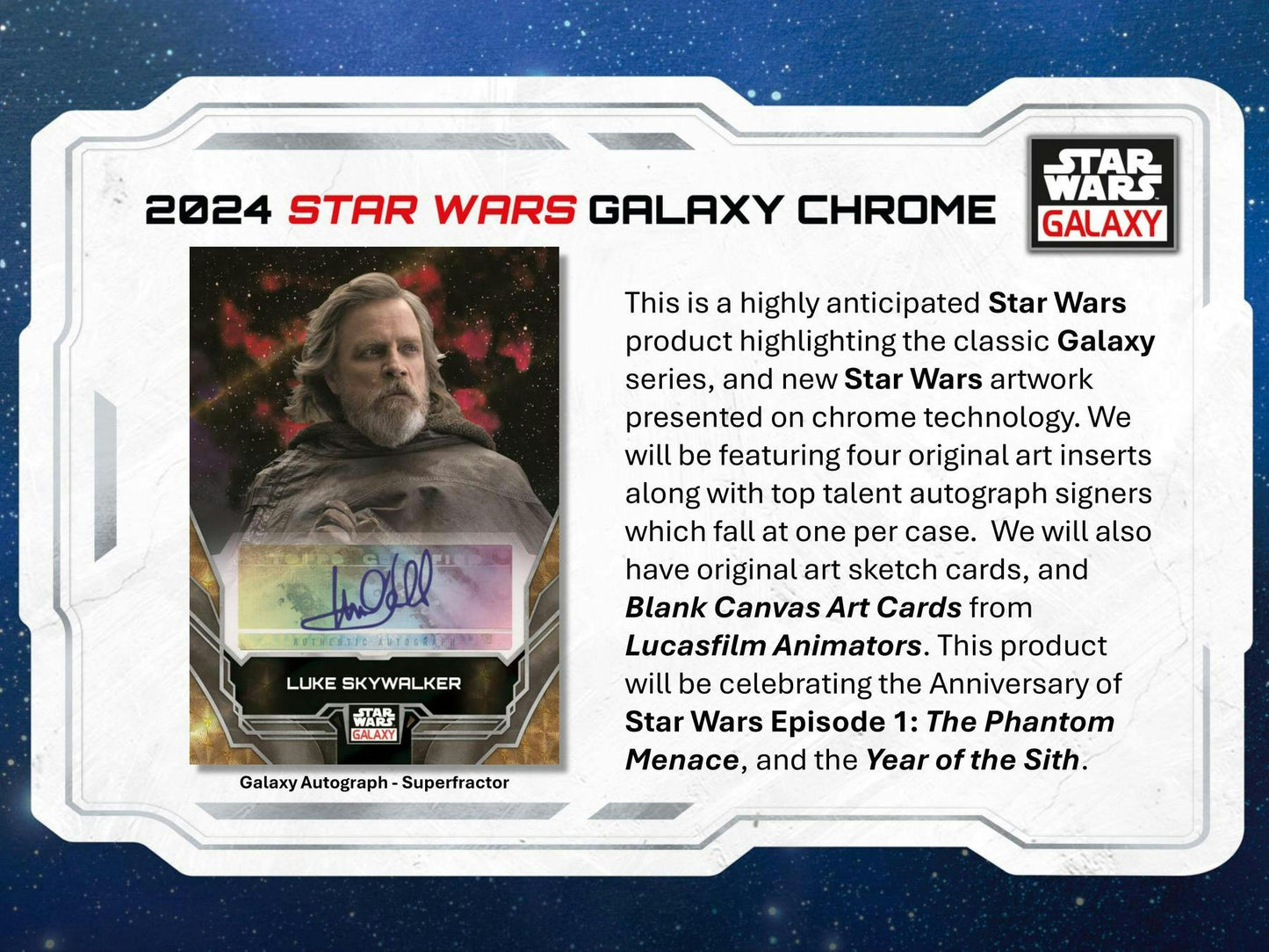 2024 Topps Star Wars Chrome Galaxy Hobby Box - Columbia Hobby - Sports Card Boxes - Toploaders - Card Savers