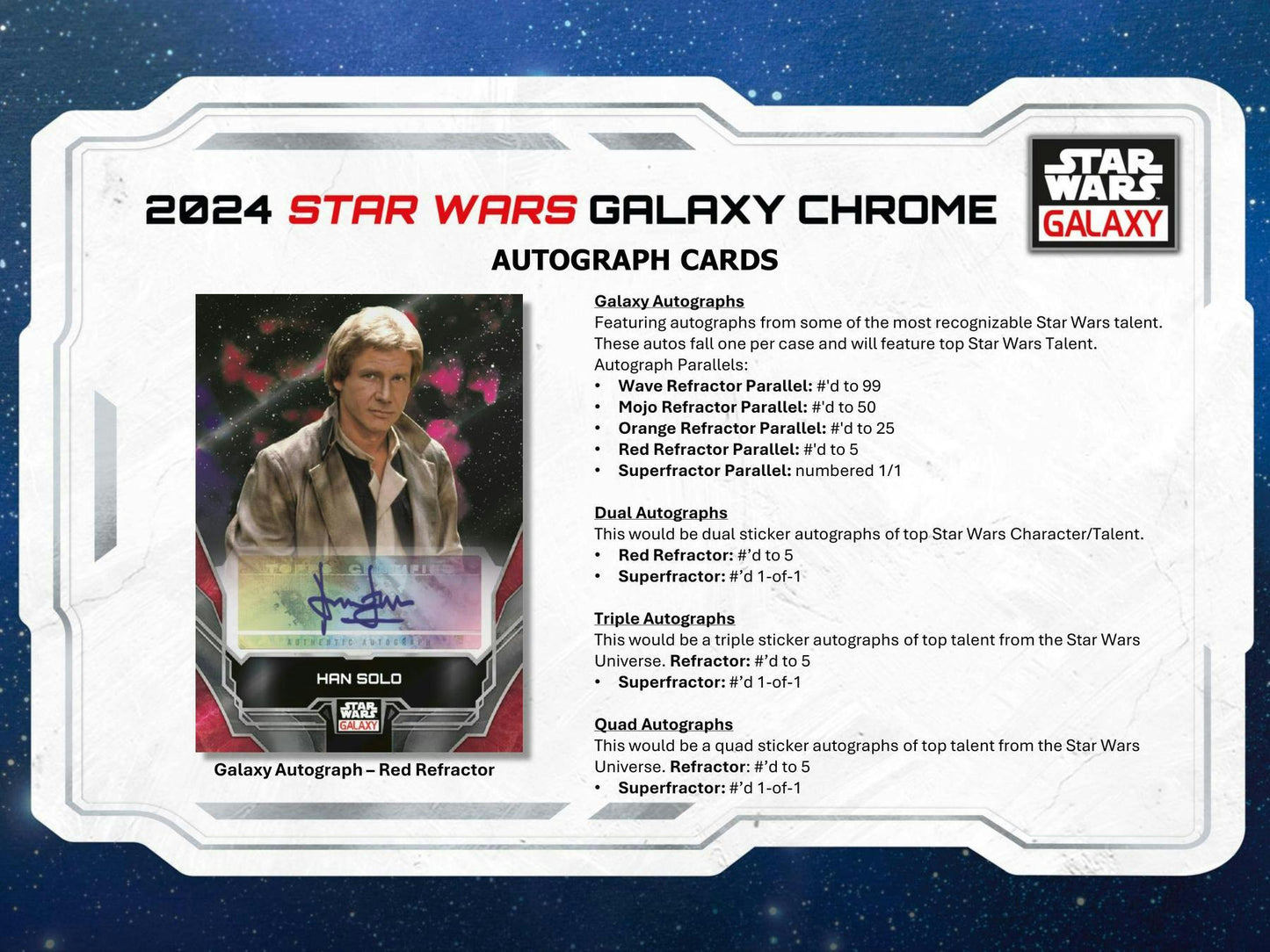 2024 Topps Star Wars Chrome Galaxy Hobby Box - Columbia Hobby - Sports Card Boxes - Toploaders - Card Savers