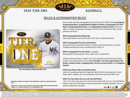 2024 Topps Tier One Baseball Hobby Box - Columbia Hobby - Sports Card Boxes - Toploaders - Card Savers