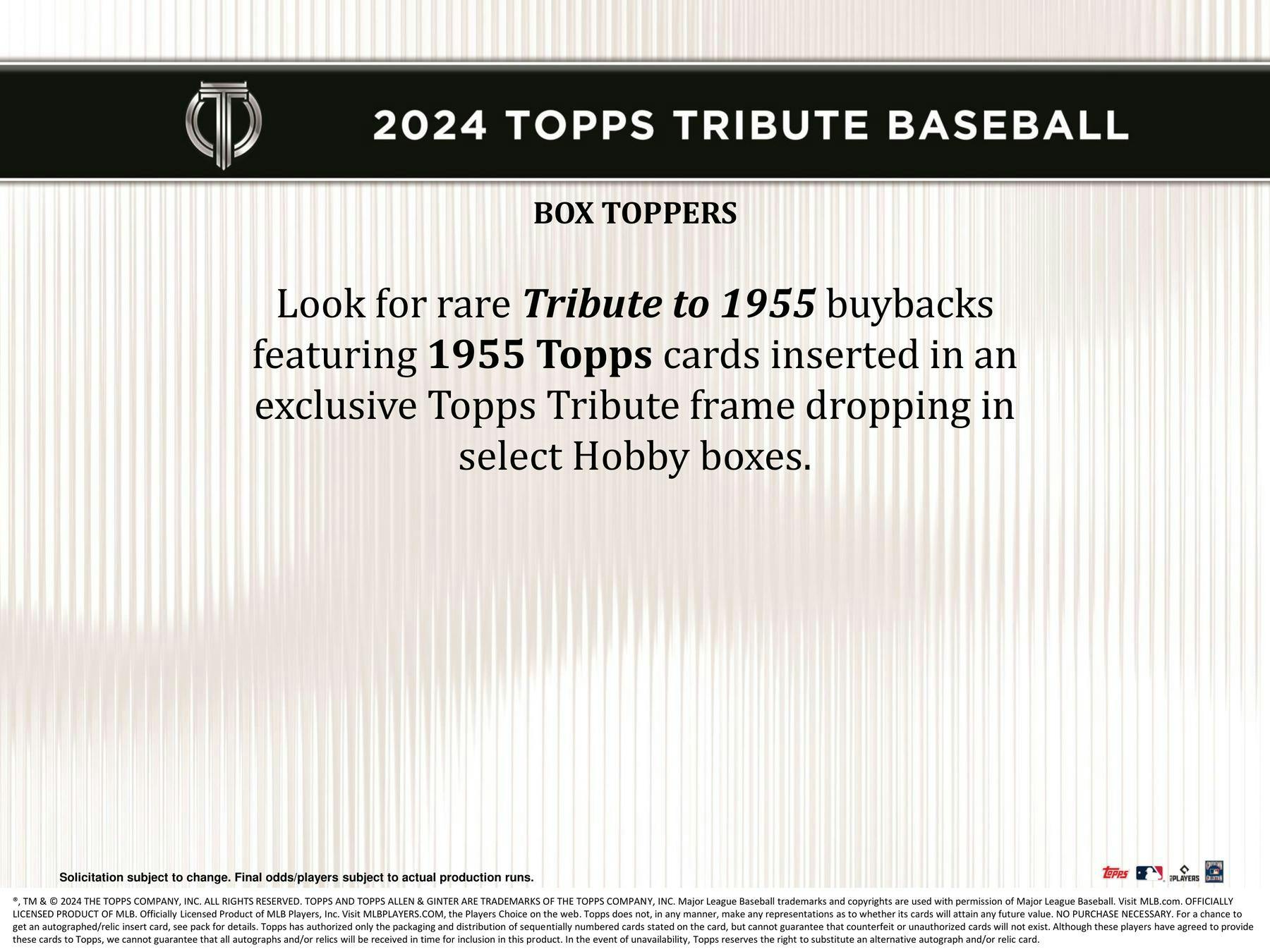 2024 Topps Tribute Baseball Hobby Box - Columbia Hobby - Sports Card Boxes - Toploaders - Card Savers