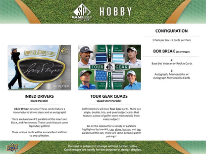 2024 Upper Deck SP Game Used Golf Hobby Box - Columbia Hobby - Sports Card Boxes - Toploaders - Card Savers