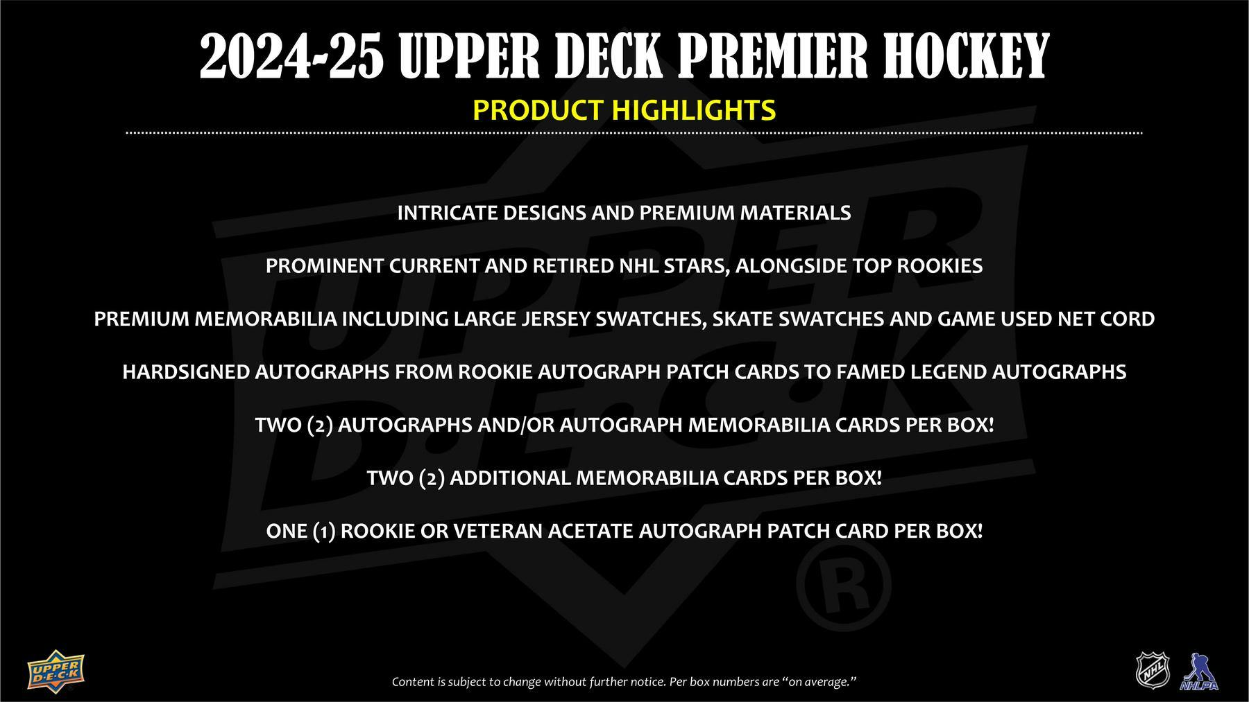 2024/25 Upper Deck Premier Hockey Hobby Box - Columbia Hobby - Sports Card Boxes - Toploaders - Card Savers