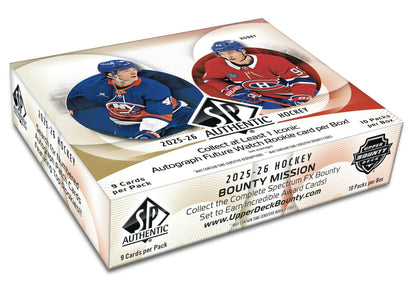2025/26 Upper Deck SP Authentic Hockey Hobby Box
Future Watch Rookie Autograph card from SP Authentic Hockey
Future Watch Auto Patch card from Upper Deck SP Authentic
Spectrum FX Bounty card from 2025/26 SP Authentic Hockey