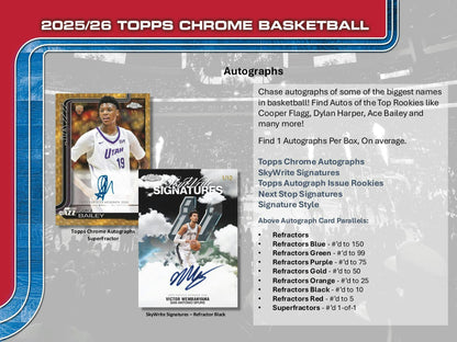 2025 - 26 Topps Chrome Basketball Hobby Box | Columbia Sports Cards - Columbia Hobby - Sports Card Boxes - Toploaders - Card Savers