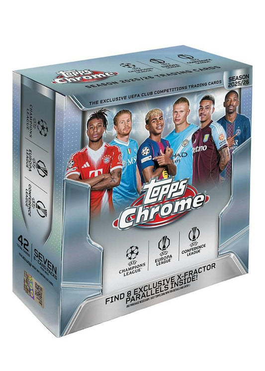 2025 - 26 Topps Chrome UEFA Club Competitions Soccer Mega Box | Columbia Sports Cards - Columbia Hobby - Sports Card Boxes - Toploaders - Card Savers