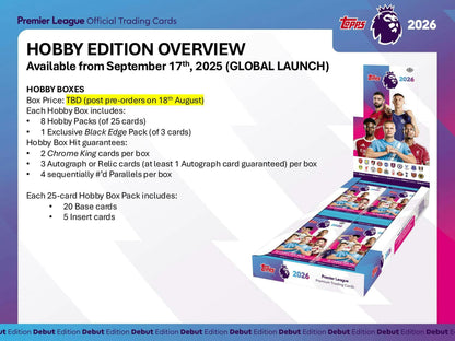 2025 - 26 Topps Premier League EPL Soccer Hobby Box | Columbia Sports Cards - Columbia Hobby - Sports Card Boxes - Toploaders - Card Savers