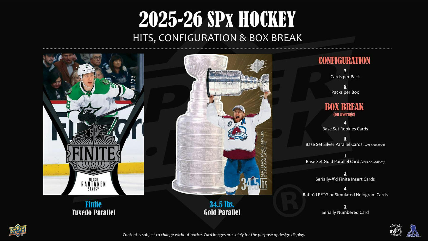 2025 - 26 Upper Deck SPx Hockey Hobby Box - Columbia Hobby - Sports Card Boxes - Toploaders - Card Savers