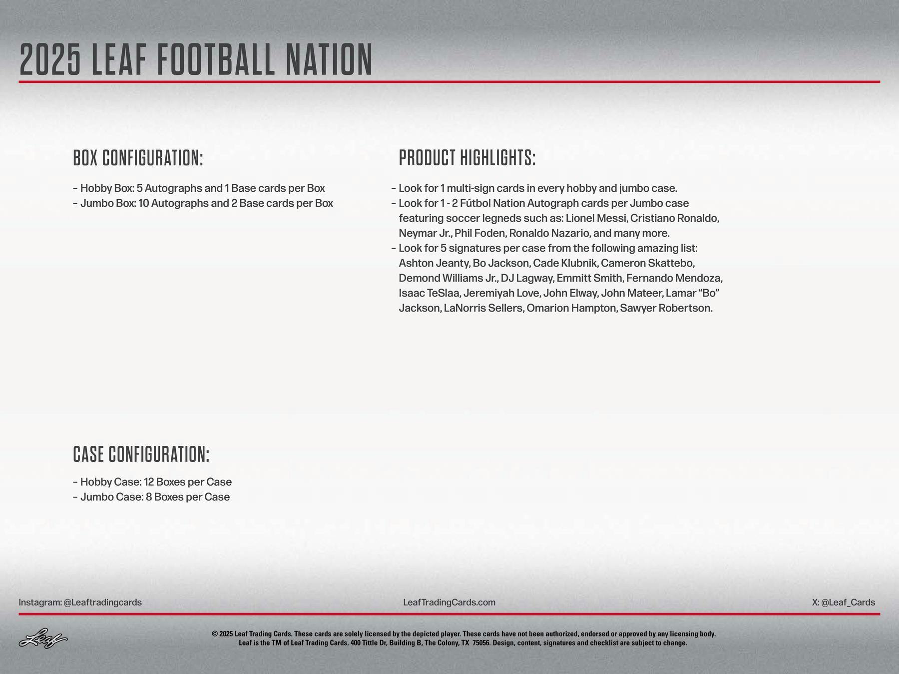 2025 Leaf Football Nation Hobby Box | Columbia Sports Cards - Columbia Hobby - Sports Card Boxes - Toploaders - Card Savers