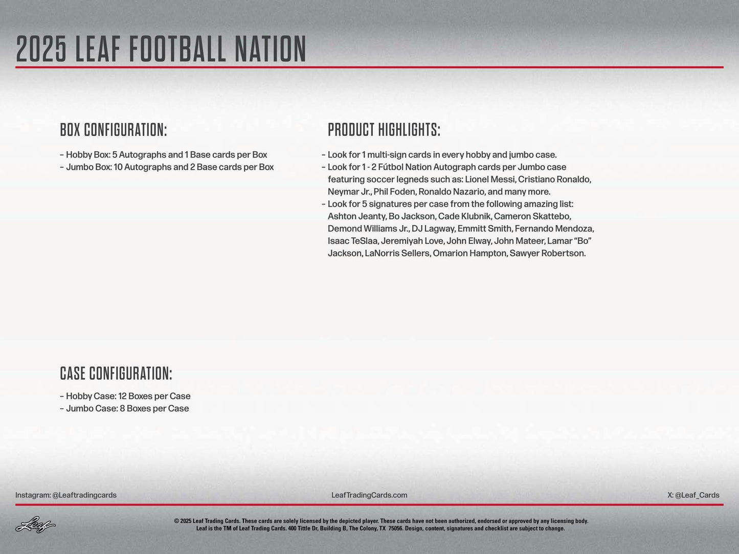 2025 Leaf Football Nation Hobby Jumbo Box | Columbia Sports Cards - Columbia Hobby - Sports Card Boxes - Toploaders - Card Savers