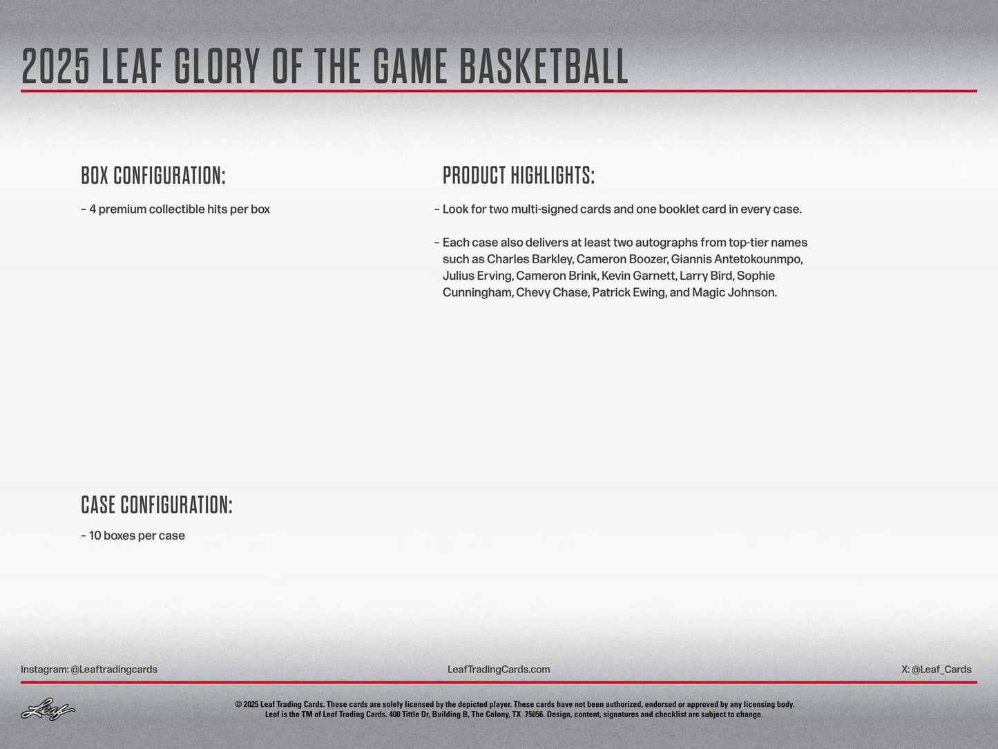 2025 Leaf Glory of the Game Basketball Hobby Box | Columbia Sports Cards - Columbia Hobby - Sports Card Boxes - Toploaders - Card Savers