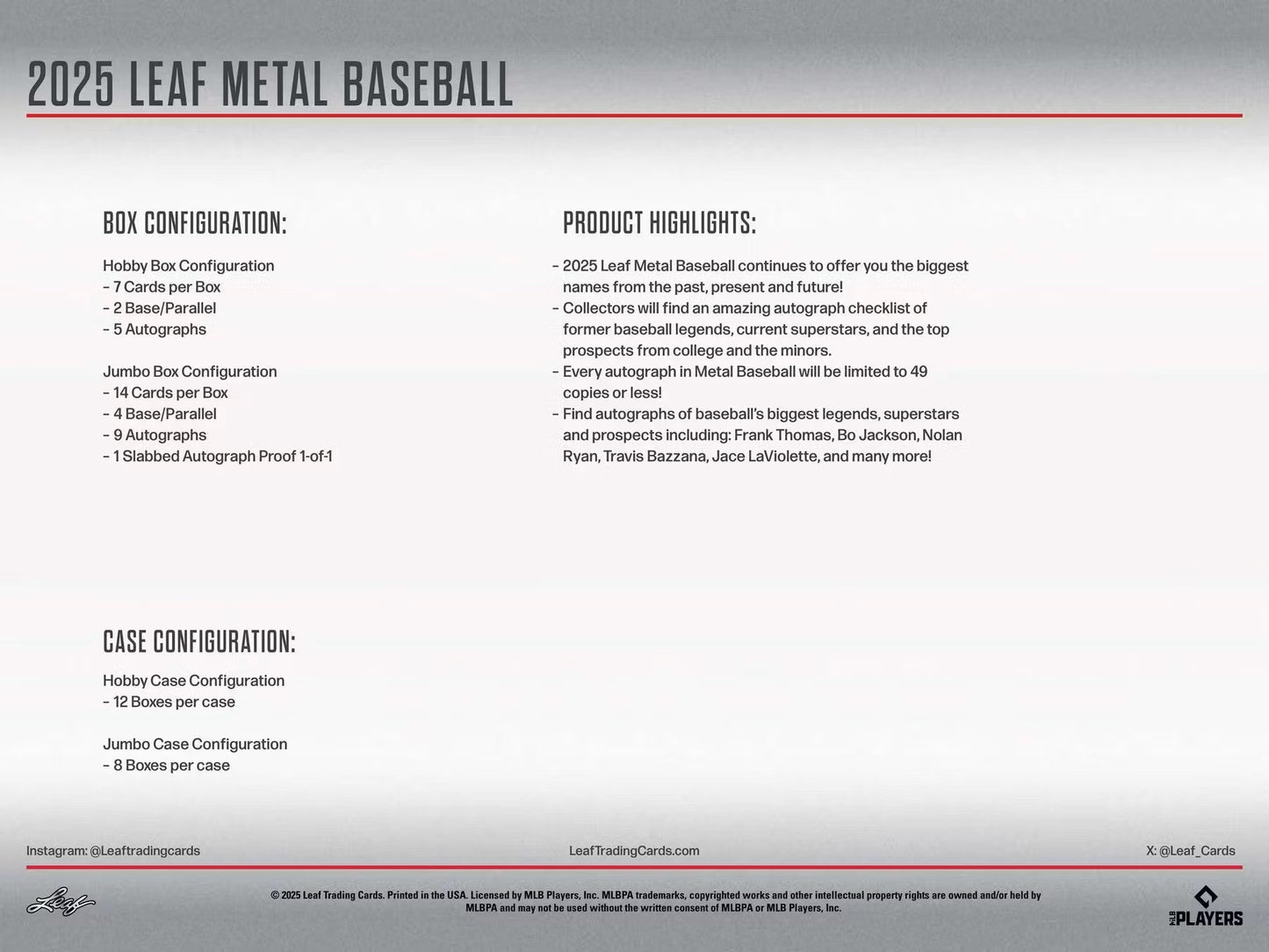 2025 Leaf Metal Baseball Jumbo Box | Columbia Sports Cards - Columbia Hobby - Sports Card Boxes - Toploaders - Card Savers