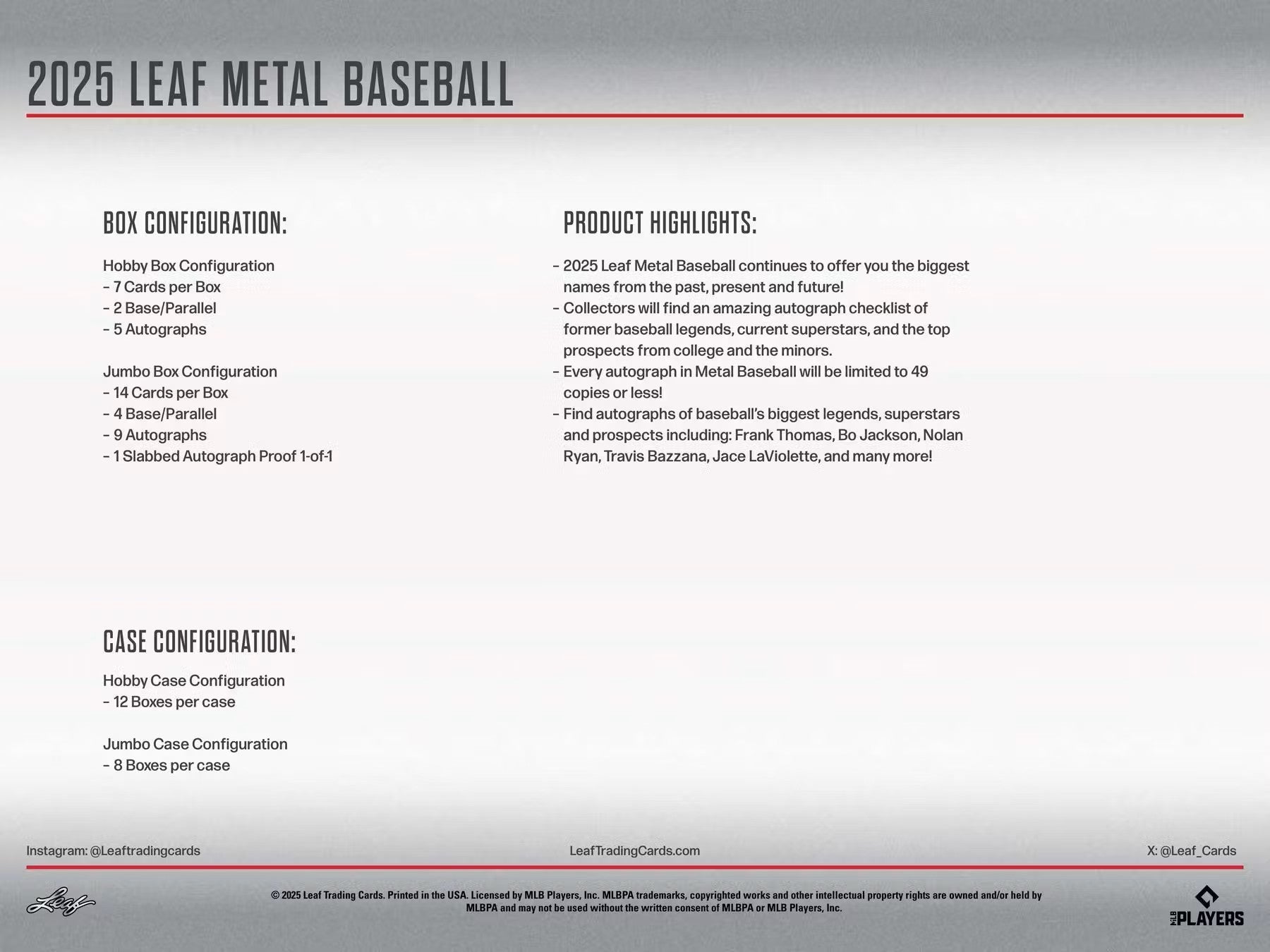 2025 Leaf Metal Baseball Jumbo Box | Columbia Sports Cards - Columbia Hobby - Sports Card Boxes - Toploaders - Card Savers