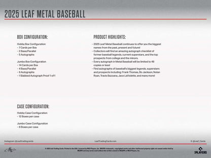 2025 Leaf Metal Baseball Jumbo Box | Columbia Sports Cards - Columbia Hobby - Sports Card Boxes - Toploaders - Card Savers